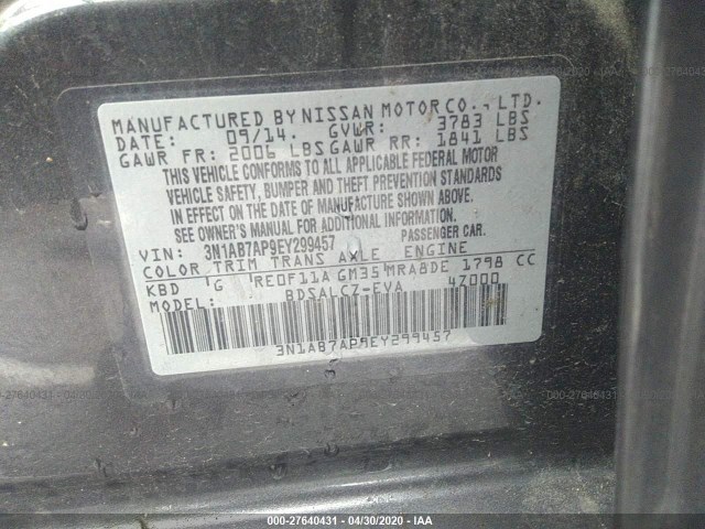 Photo 8 VIN: 3N1AB7AP9EY299457 - NISSAN SENTRA 