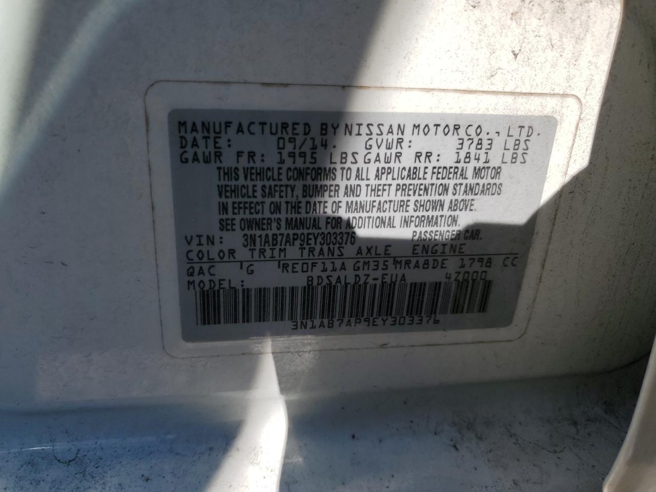 Photo 11 VIN: 3N1AB7AP9EY303376 - NISSAN SENTRA 