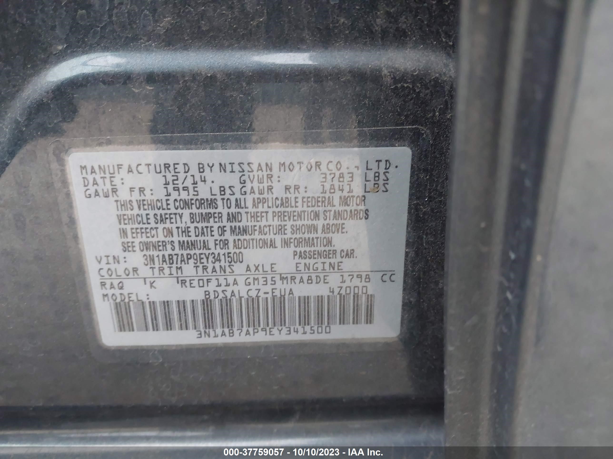 Photo 8 VIN: 3N1AB7AP9EY341500 - NISSAN SENTRA 