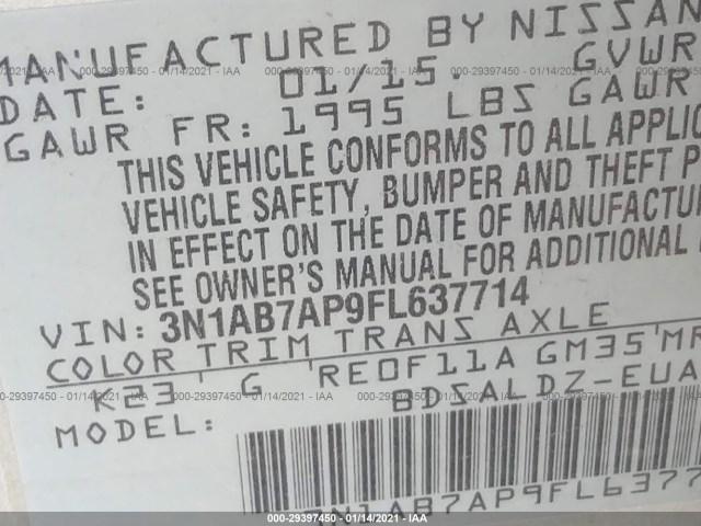 Photo 8 VIN: 3N1AB7AP9FL637714 - NISSAN SENTRA 