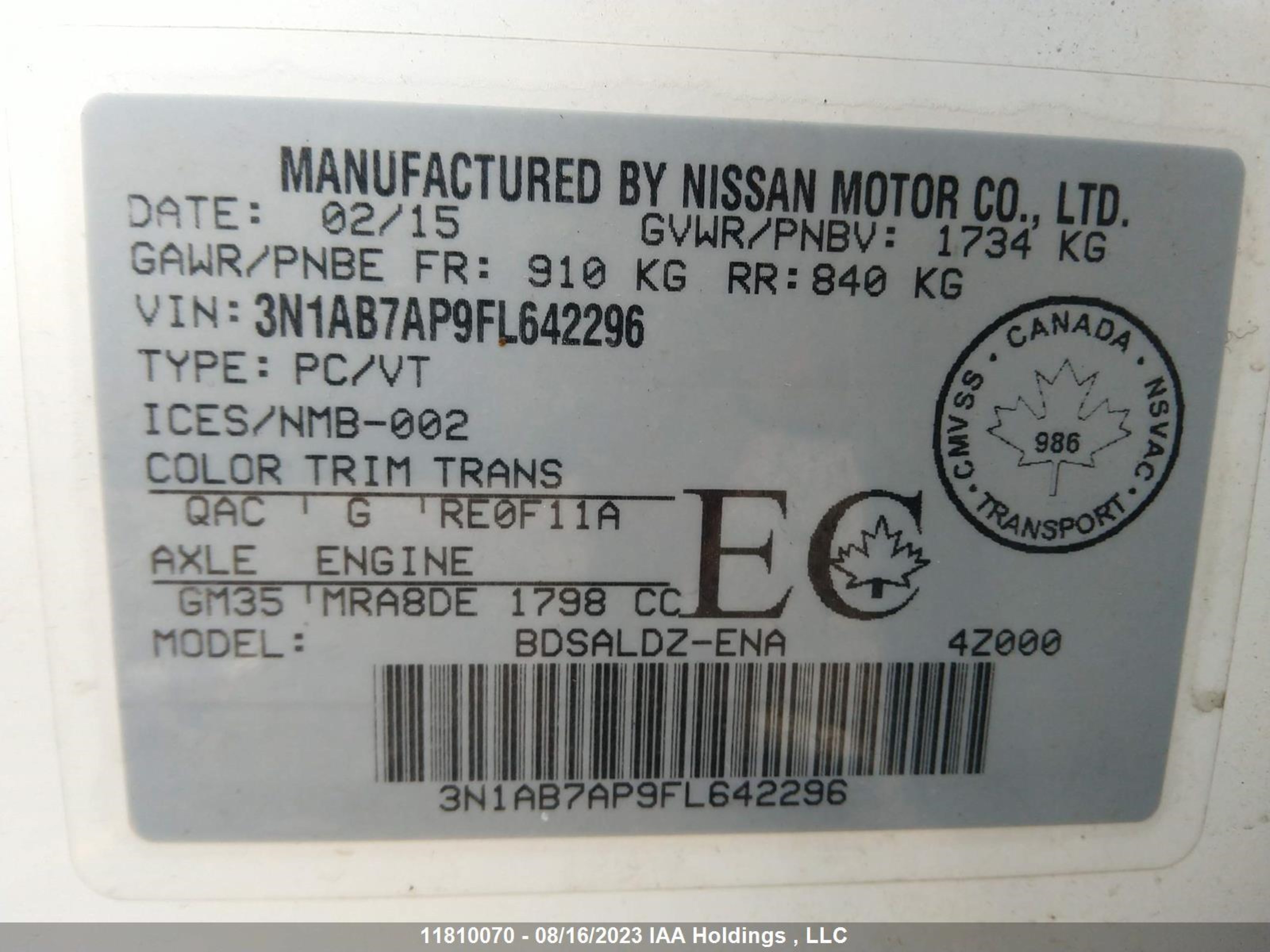 Photo 8 VIN: 3N1AB7AP9FL642296 - NISSAN SENTRA 