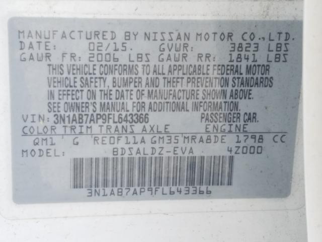 Photo 9 VIN: 3N1AB7AP9FL643366 - NISSAN SENTRA S 