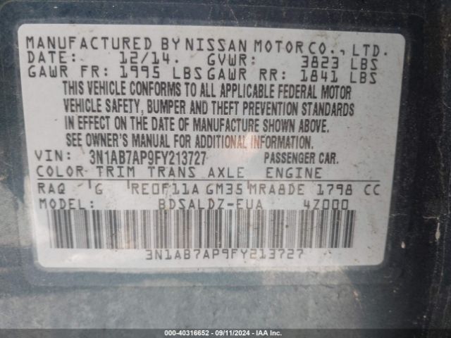 Photo 8 VIN: 3N1AB7AP9FY213727 - NISSAN SENTRA 