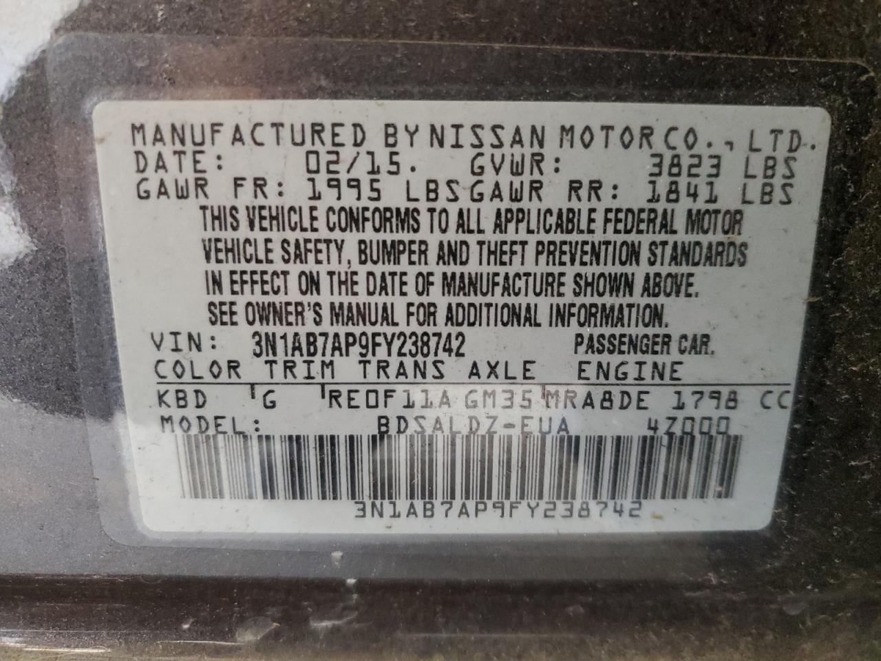 Photo 11 VIN: 3N1AB7AP9FY238742 - NISSAN SENTRA 