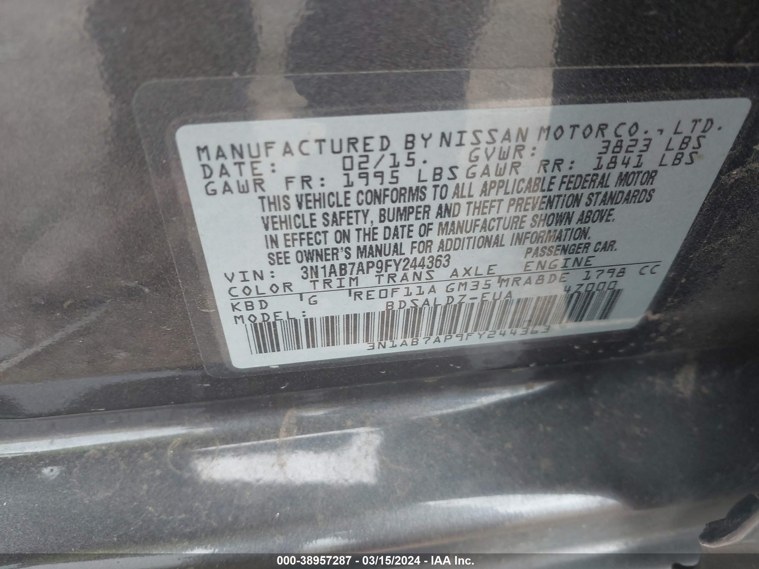 Photo 8 VIN: 3N1AB7AP9FY244363 - NISSAN SENTRA 