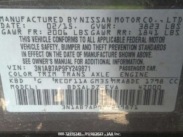 Photo 8 VIN: 3N1AB7AP9FY249871 - NISSAN SENTRA 