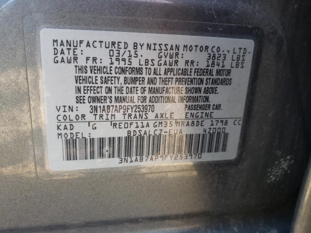 Photo 12 VIN: 3N1AB7AP9FY253970 - NISSAN SENTRA 