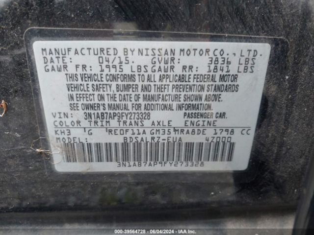 Photo 8 VIN: 3N1AB7AP9FY273328 - NISSAN SENTRA 