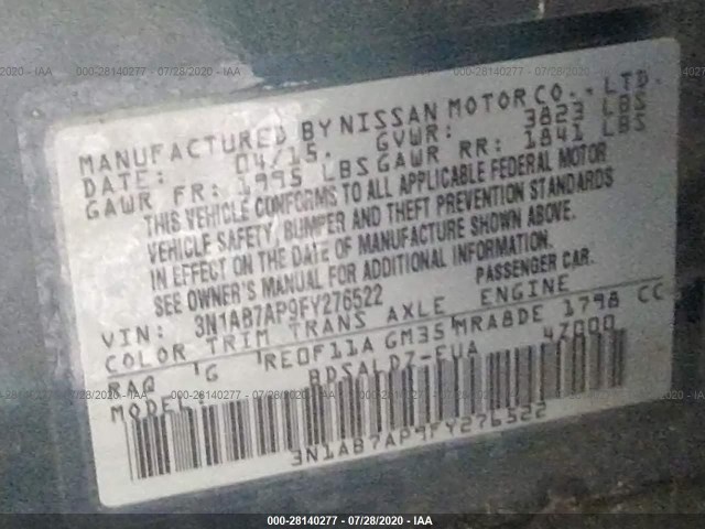 Photo 8 VIN: 3N1AB7AP9FY276522 - NISSAN SENTRA 