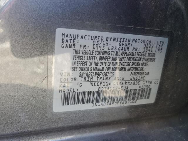 Photo 12 VIN: 3N1AB7AP9FY287102 - NISSAN SENTRA S 