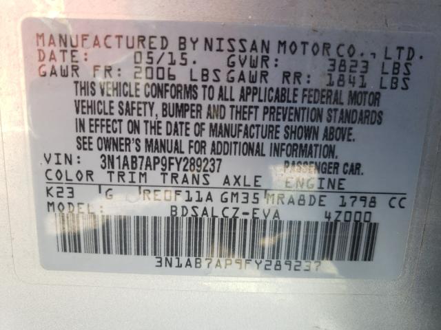 Photo 9 VIN: 3N1AB7AP9FY289237 - NISSAN SENTRA S 