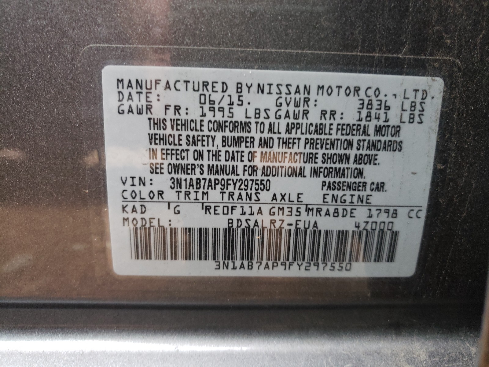 Photo 9 VIN: 3N1AB7AP9FY297550 - NISSAN SENTRA S 