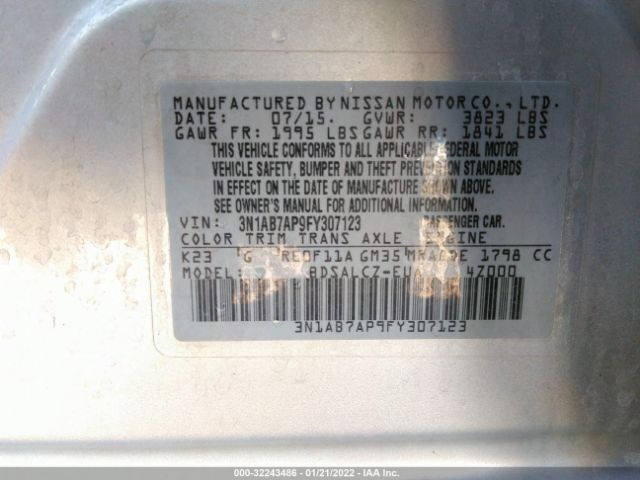 Photo 8 VIN: 3N1AB7AP9FY307123 - NISSAN SENTRA 