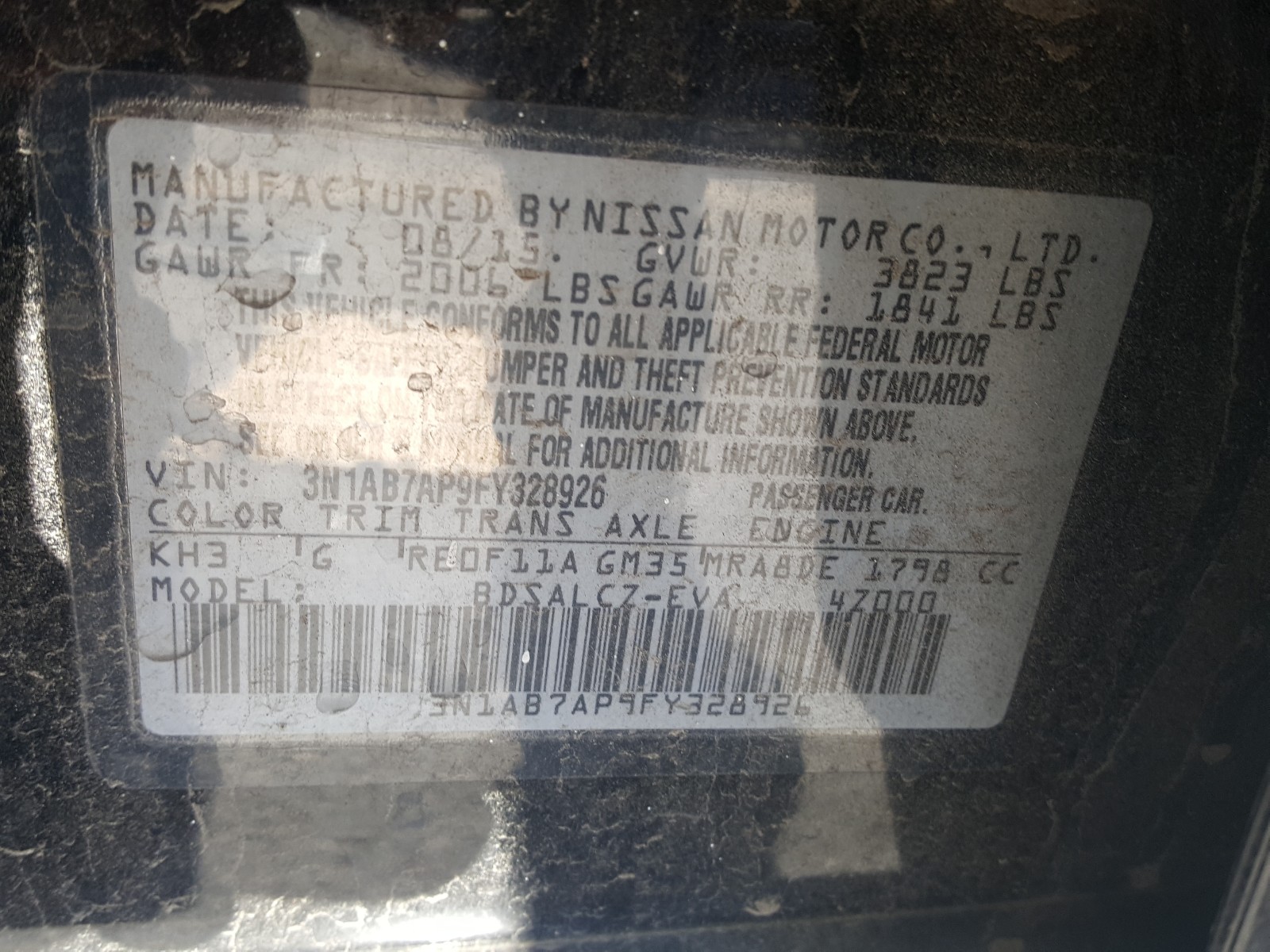 Photo 9 VIN: 3N1AB7AP9FY328926 - NISSAN SENTRA 