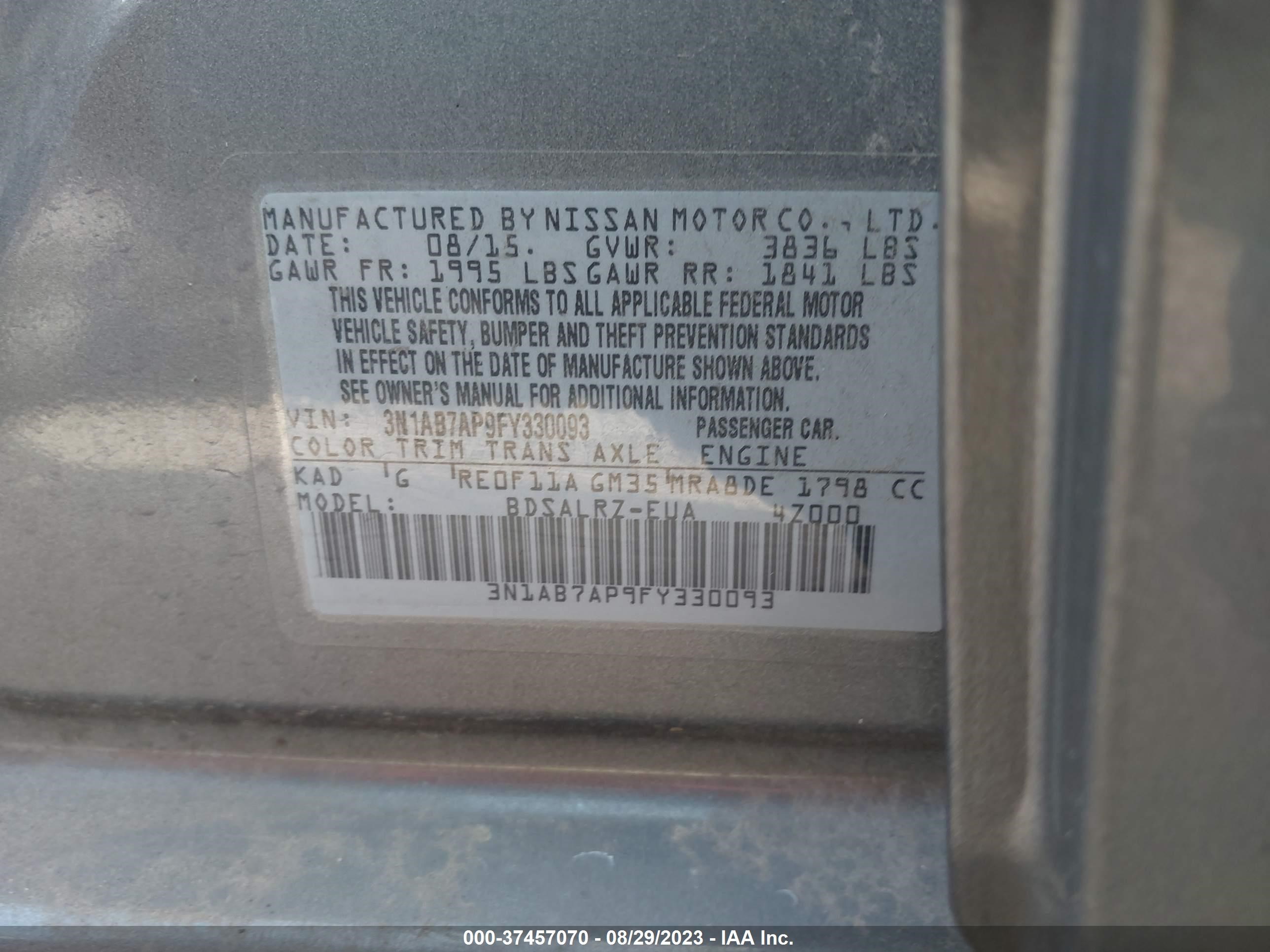 Photo 8 VIN: 3N1AB7AP9FY330093 - NISSAN SENTRA 