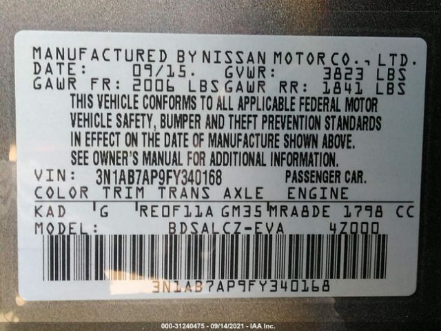 Photo 8 VIN: 3N1AB7AP9FY340168 - NISSAN SENTRA 