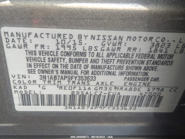 Photo 8 VIN: 3N1AB7AP9FY353633 - NISSAN SENTRA 