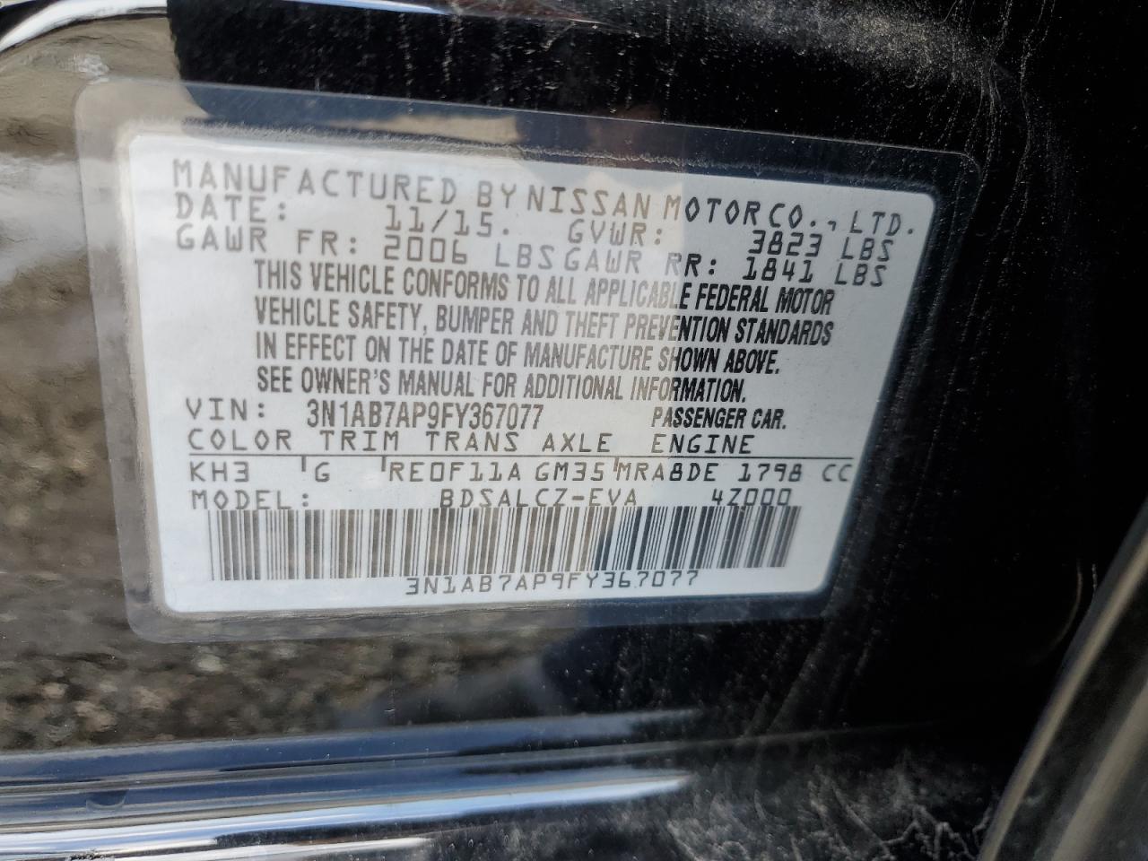 Photo 12 VIN: 3N1AB7AP9FY367077 - NISSAN SENTRA 