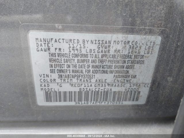 Photo 8 VIN: 3N1AB7AP9FY370531 - NISSAN SENTRA 