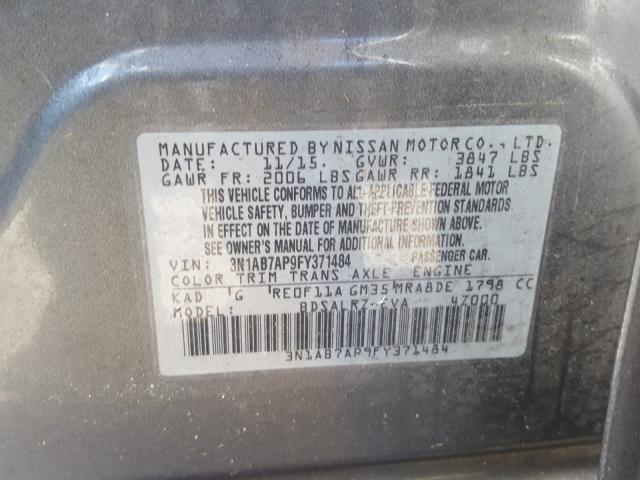 Photo 9 VIN: 3N1AB7AP9FY371484 - NISSAN SENTRA S 