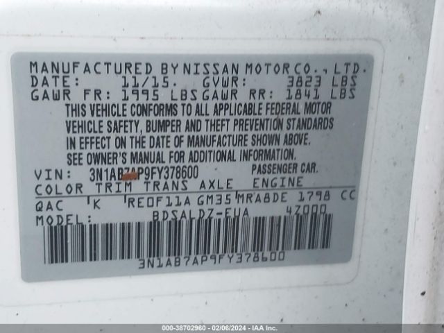 Photo 8 VIN: 3N1AB7AP9FY378600 - NISSAN SENTRA 