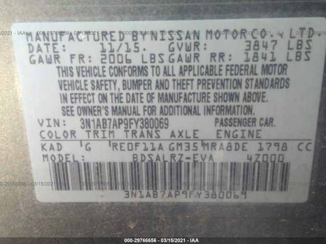 Photo 8 VIN: 3N1AB7AP9FY380069 - NISSAN SENTRA 