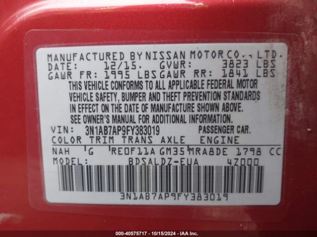 Photo 8 VIN: 3N1AB7AP9FY383019 - NISSAN SENTRA 