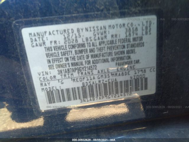 Photo 8 VIN: 3N1AB7AP9GY214572 - NISSAN SENTRA 