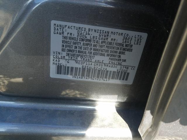 Photo 9 VIN: 3N1AB7AP9GY217617 - NISSAN SENTRA S 