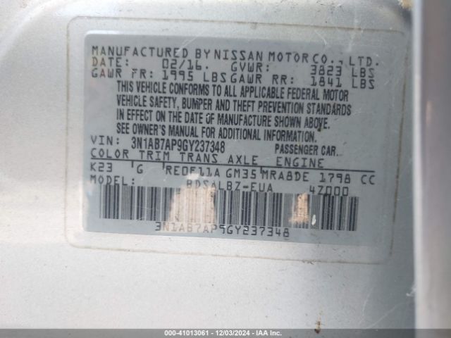 Photo 8 VIN: 3N1AB7AP9GY237348 - NISSAN SENTRA 