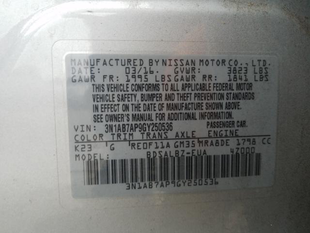 Photo 9 VIN: 3N1AB7AP9GY250536 - NISSAN SENTRA S 