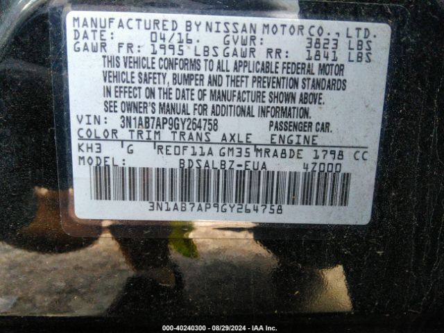 Photo 8 VIN: 3N1AB7AP9GY264758 - NISSAN SENTRA 