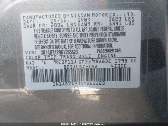 Photo 8 VIN: 3N1AB7AP9GY265523 - NISSAN SENTRA 