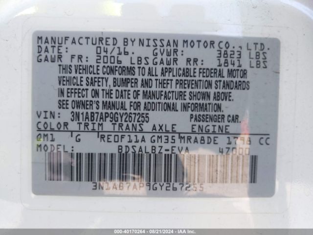 Photo 8 VIN: 3N1AB7AP9GY267255 - NISSAN SENTRA 