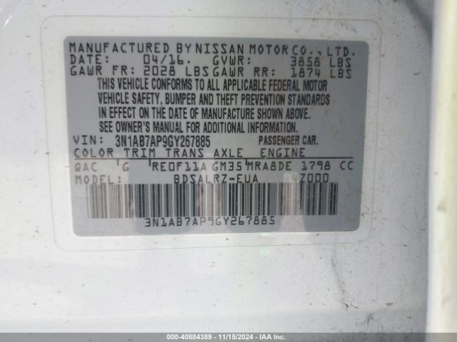 Photo 8 VIN: 3N1AB7AP9GY267885 - NISSAN SENTRA 