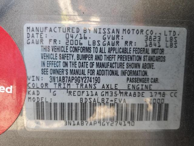 Photo 11 VIN: 3N1AB7AP9GY274190 - NISSAN SENTRA 