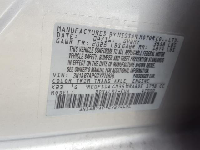 Photo 9 VIN: 3N1AB7AP9GY274626 - NISSAN SENTRA S 