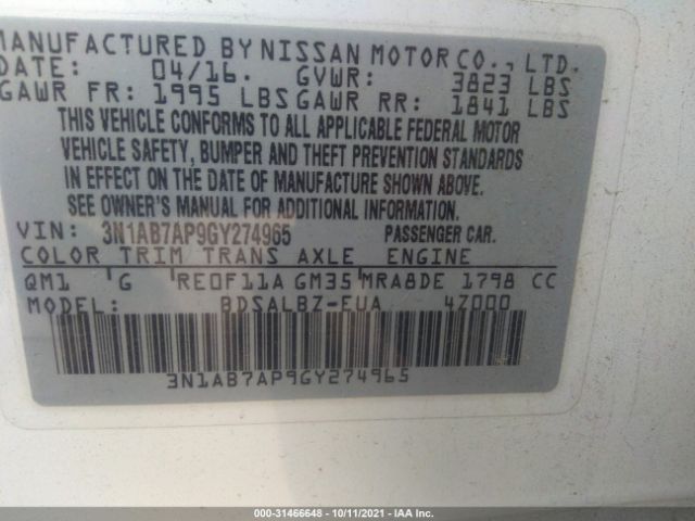 Photo 8 VIN: 3N1AB7AP9GY274965 - NISSAN SENTRA 