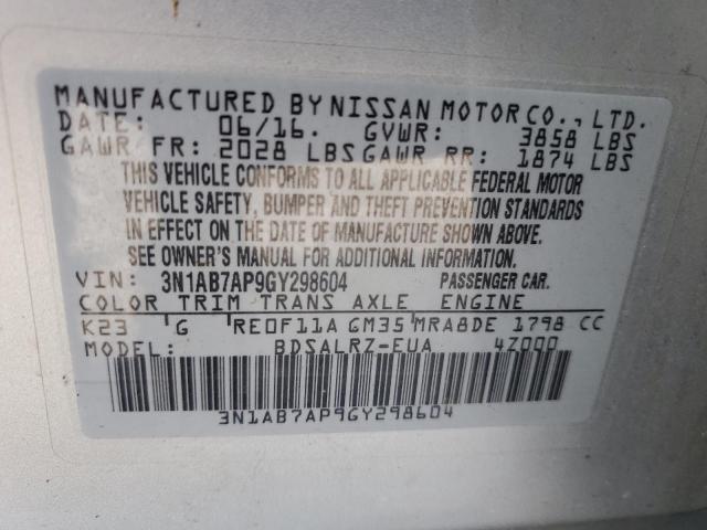 Photo 12 VIN: 3N1AB7AP9GY298604 - NISSAN SENTRA S 