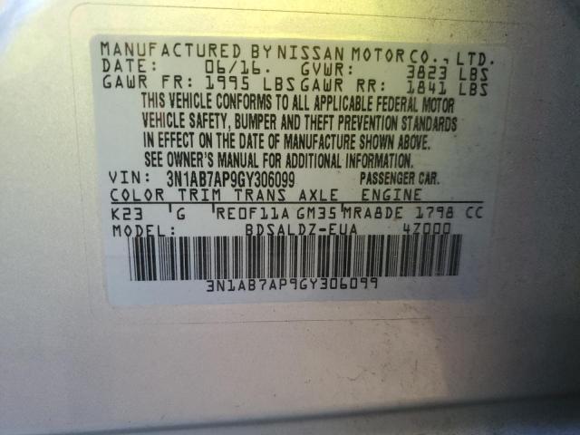 Photo 11 VIN: 3N1AB7AP9GY306099 - NISSAN SENTRA S 