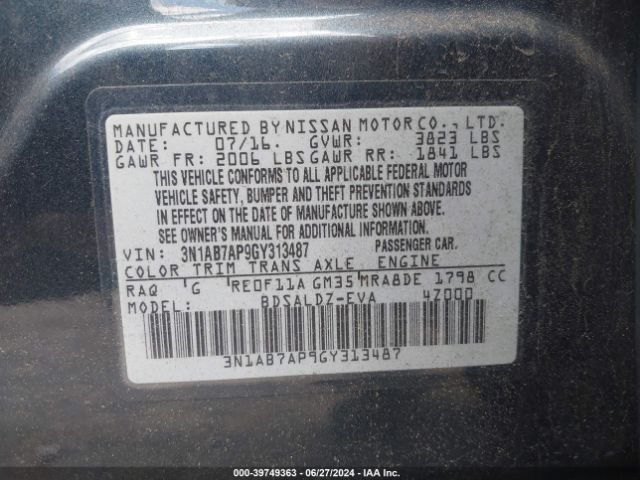 Photo 8 VIN: 3N1AB7AP9GY313487 - NISSAN SENTRA 