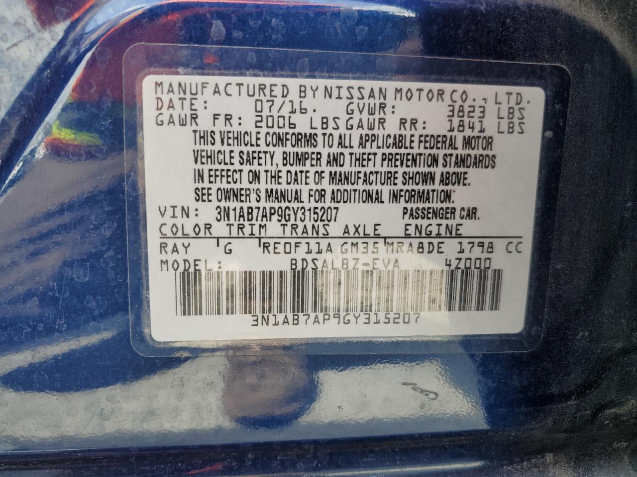 Photo 12 VIN: 3N1AB7AP9GY315207 - NISSAN SENTRA 