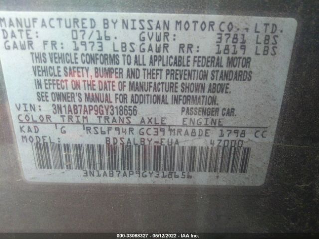 Photo 8 VIN: 3N1AB7AP9GY318656 - NISSAN SENTRA 