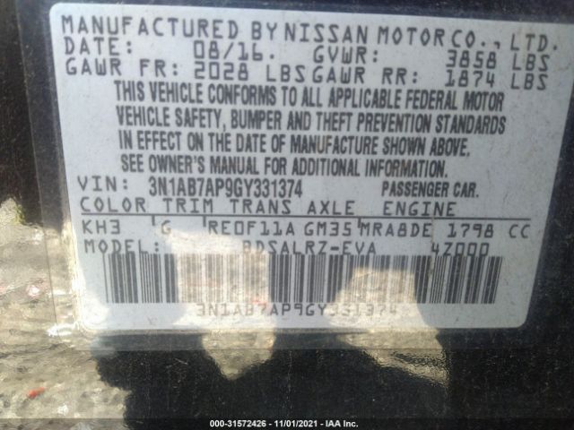 Photo 8 VIN: 3N1AB7AP9GY331374 - NISSAN SENTRA 