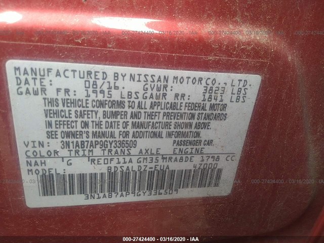 Photo 8 VIN: 3N1AB7AP9GY336509 - NISSAN SENTRA 