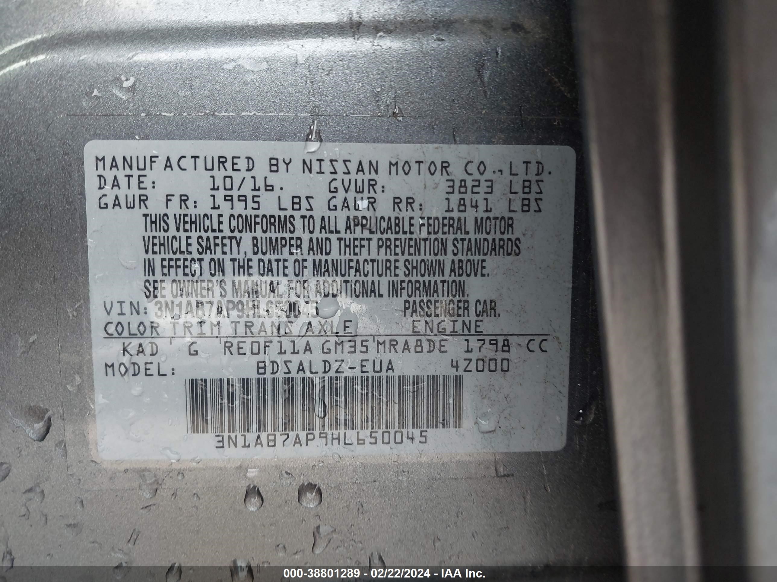 Photo 8 VIN: 3N1AB7AP9HL650045 - NISSAN SENTRA 