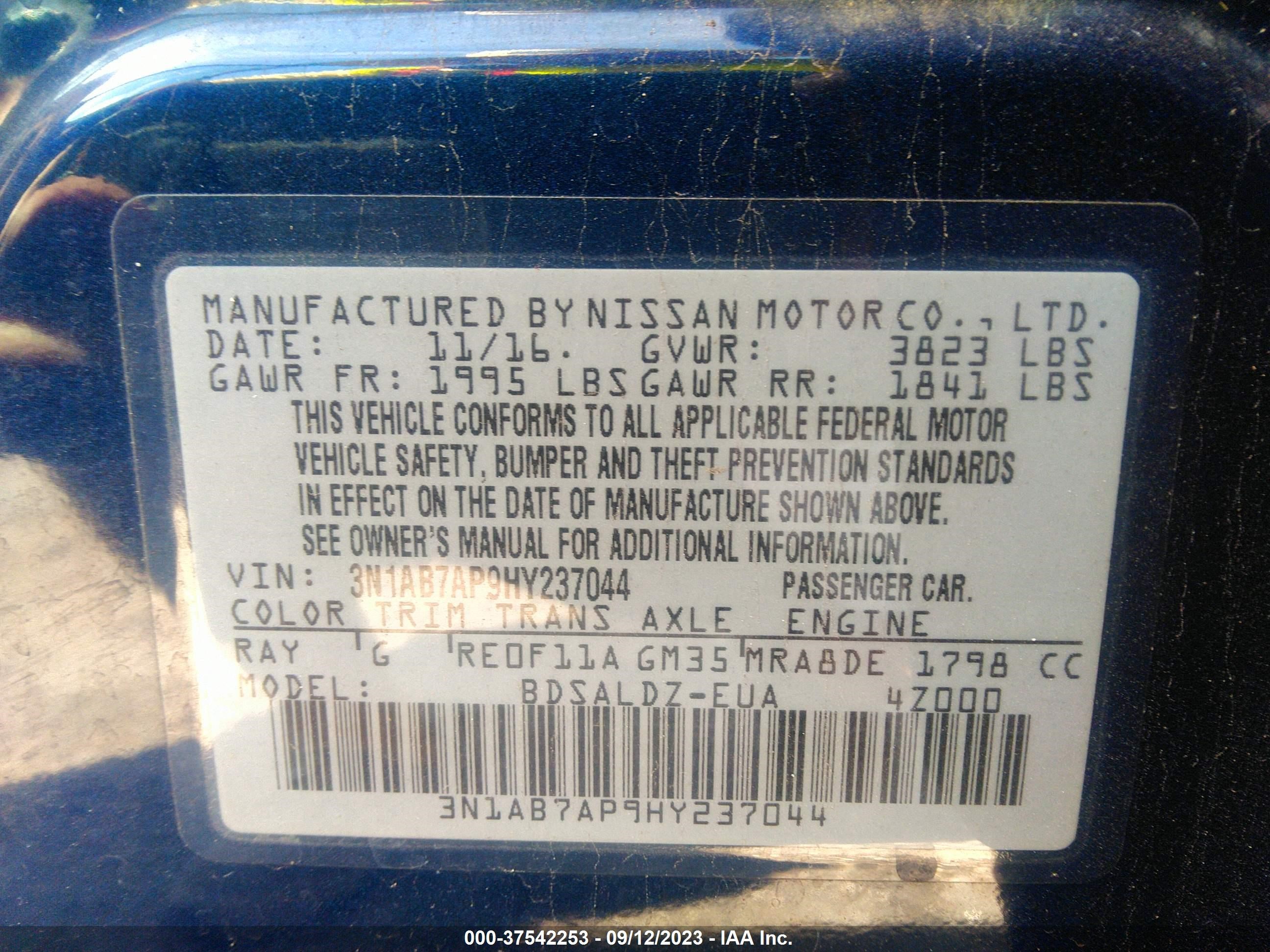 Photo 8 VIN: 3N1AB7AP9HY237044 - NISSAN SENTRA 