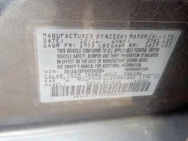 Photo 9 VIN: 3N1AB7AP9HY242664 - NISSAN SENTRA S 