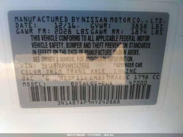 Photo 8 VIN: 3N1AB7AP9HY242888 - NISSAN SENTRA 