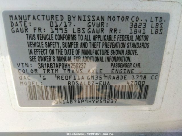 Photo 8 VIN: 3N1AB7AP9HY259237 - NISSAN SENTRA 